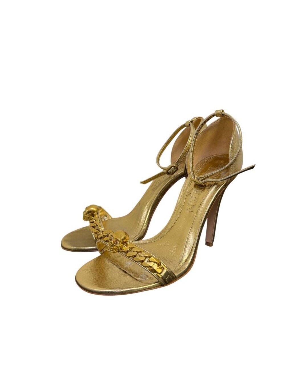 Alexander McQueen Gold Jeweled Skull Chain Detail Heels Size 6